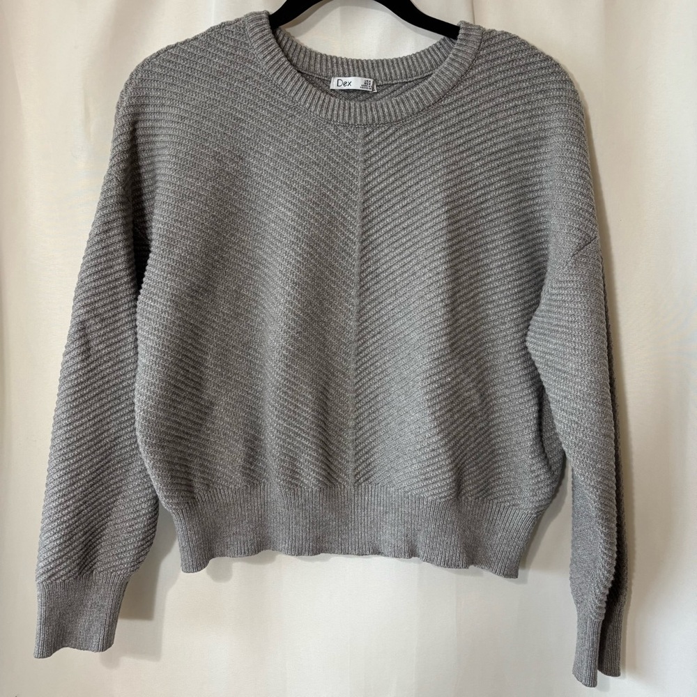 Dex Women's Textured Gray Crew Neck Sweater